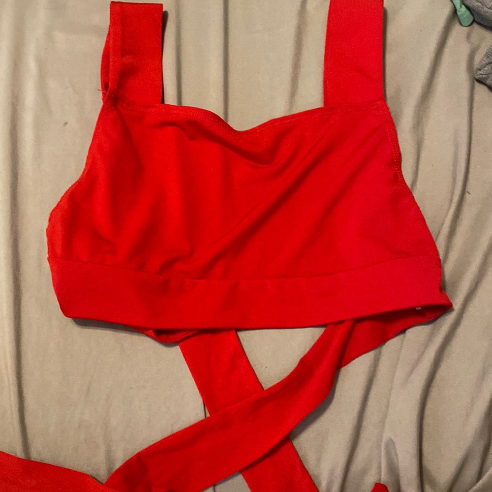 Shein red tie top